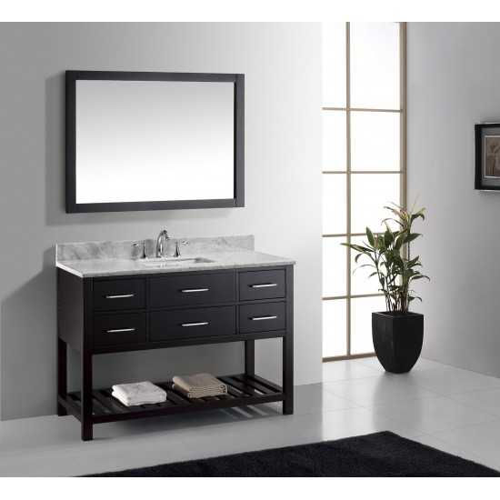 Caroline Estate 48" Single Bath Vanity in Espresso with White Marble Top and Square Sink with Polished Chrome Faucet and Mirr