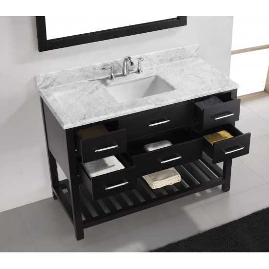 Caroline Estate 48" Single Bath Vanity in Espresso with White Marble Top and Square Sink with Polished Chrome Faucet and Mirr