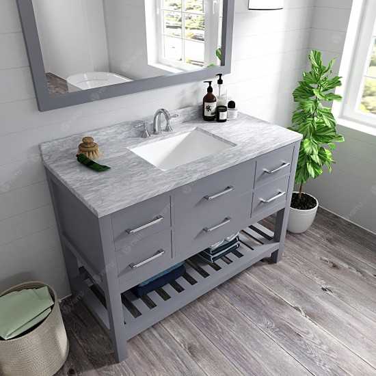 Caroline Estate 48" Single Bath Vanity in Gray with White Marble Top and Square Sink and Matching Mirrors