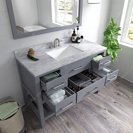 Caroline Estate 48" Single Bath Vanity in Gray with White Marble Top and Square Sink and Matching Mirrors