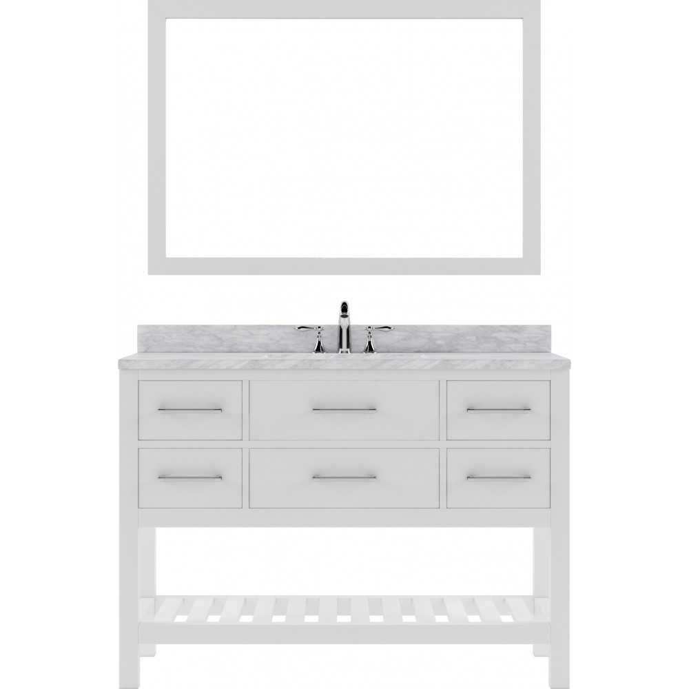 Caroline Estate 48" Single Bath Vanity in White with White Marble Top and Square Sink and Matching Mirrors