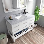 Caroline Estate 48" Single Bath Vanity in White with White Marble Top and Square Sink and Matching Mirrors