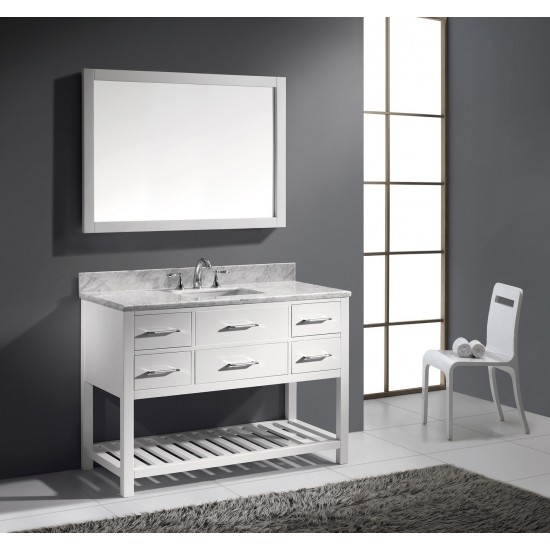 Caroline Estate 48" Single Bath Vanity in White with White Marble Top and Square Sink and Matching Mirrors