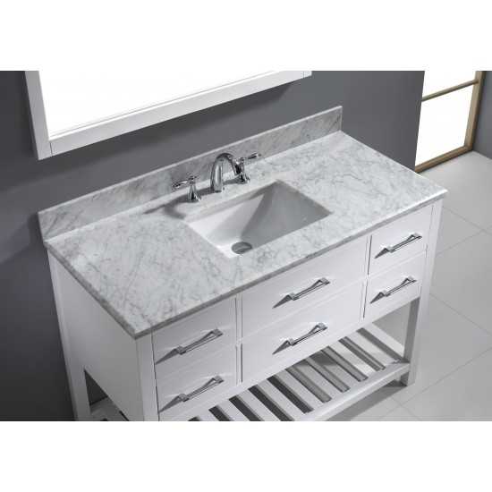 Caroline Estate 48" Single Bath Vanity in White with White Marble Top and Square Sink and Matching Mirrors