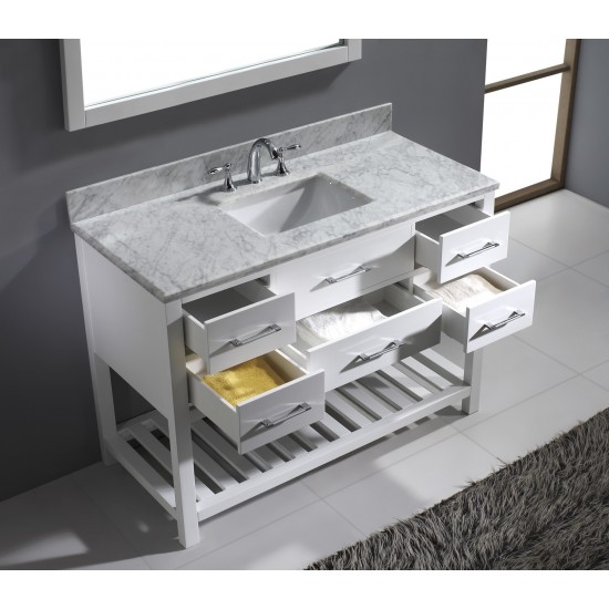 Caroline Estate 48" Single Bath Vanity in White with White Marble Top and Square Sink and Matching Mirrors