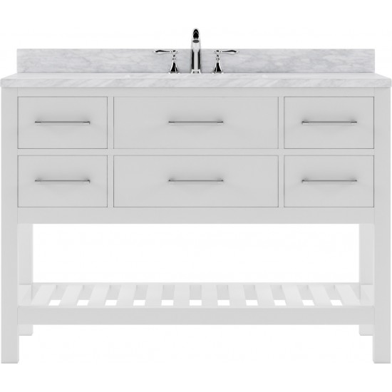 Caroline Estate 48" Single Bath Vanity in White with White Marble Top and Square Sink with Brushed Nickel Faucet