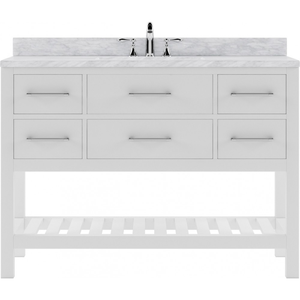 Caroline Estate 48" Single Bath Vanity in White with White Marble Top and Square Sink with Brushed Nickel Faucet