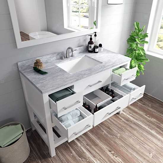 Caroline Estate 48" Single Bath Vanity in White with White Marble Top and Square Sink with Polished Chrome Faucet and Mirrors