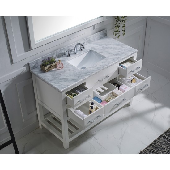 Caroline Estate 48" Single Bath Vanity in White with White Marble Top and Square Sink with Polished Chrome Faucet and Mirrors