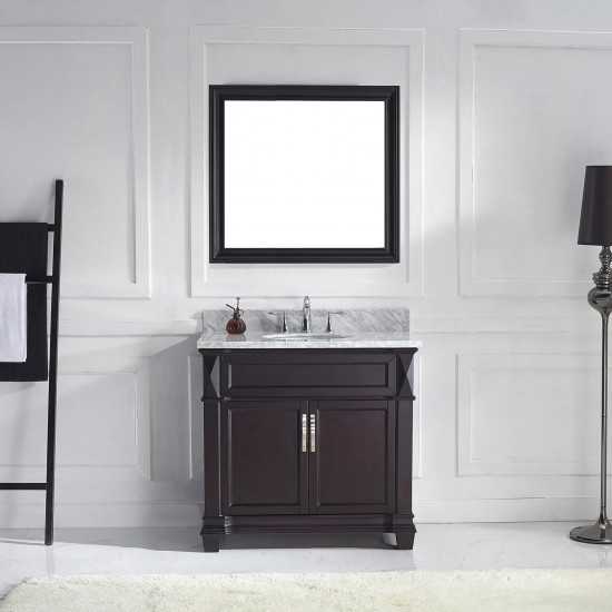 Victoria 36" Single Bath Vanity in Espresso with White Marble Top and Round Sink and Matching Mirror