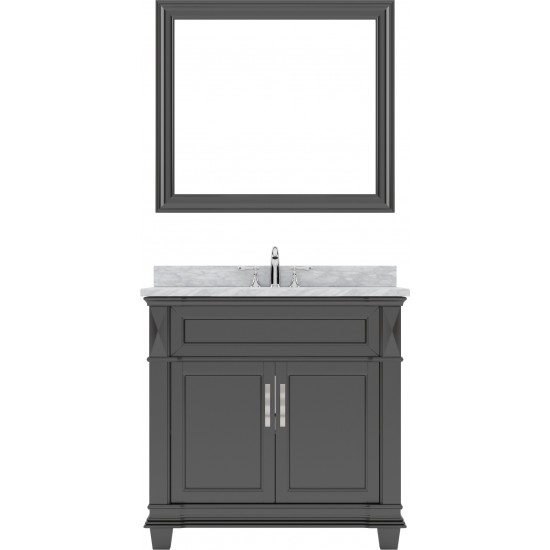 Victoria 36" Single Bath Vanity in Espresso with White Marble Top and Round Sink with Brushed Nickel Faucet and Matching Mirr