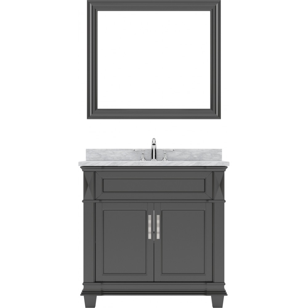 Victoria 36" Single Bath Vanity in Espresso with White Marble Top and Round Sink with Brushed Nickel Faucet and Matching Mirr