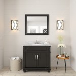 Victoria 36" Single Bath Vanity in Espresso with White Marble Top and Round Sink with Brushed Nickel Faucet and Matching Mirr