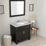 Victoria 36" Single Bath Vanity in Espresso with White Marble Top and Round Sink with Brushed Nickel Faucet and Matching Mirr