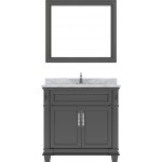 Victoria 36" Single Bath Vanity in Espresso with White Marble Top and Round Sink with Polished Chrome Faucet and Matching Mir