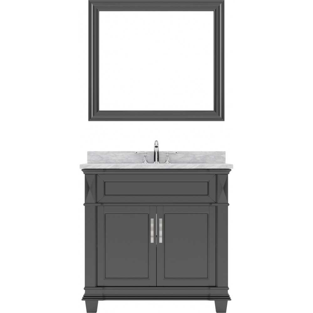 Victoria 36" Single Bath Vanity in Espresso with White Marble Top and Round Sink with Polished Chrome Faucet and Matching Mir
