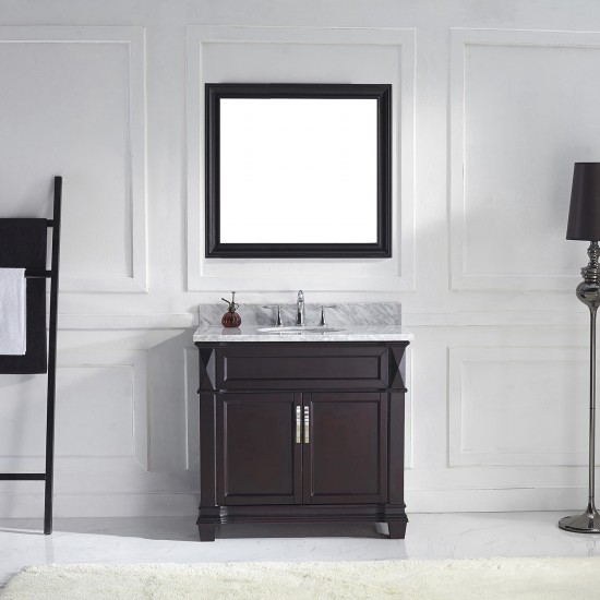 Victoria 36" Single Bath Vanity in Espresso with White Marble Top and Round Sink with Polished Chrome Faucet and Matching Mir