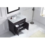 Victoria 36" Single Bath Vanity in Espresso with White Marble Top and Round Sink with Polished Chrome Faucet and Matching Mir