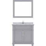 Victoria 36" Single Bath Vanity in Gray with White Marble Top and Round Sink and Matching Mirror