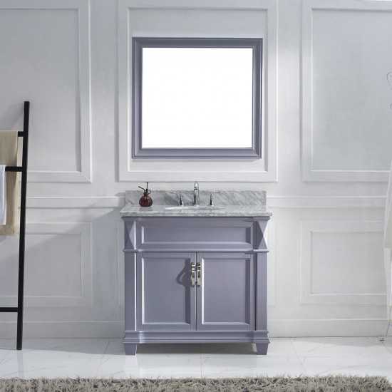 Victoria 36" Single Bath Vanity in Gray with White Marble Top and Round Sink and Matching Mirror