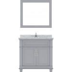 Victoria 36" Single Bath Vanity in Gray with White Marble Top and Round Sink with Brushed Nickel Faucet and Matching Mirror