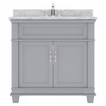 Victoria 36" Single Bath Vanity in Gray with White Marble Top and Round Sink