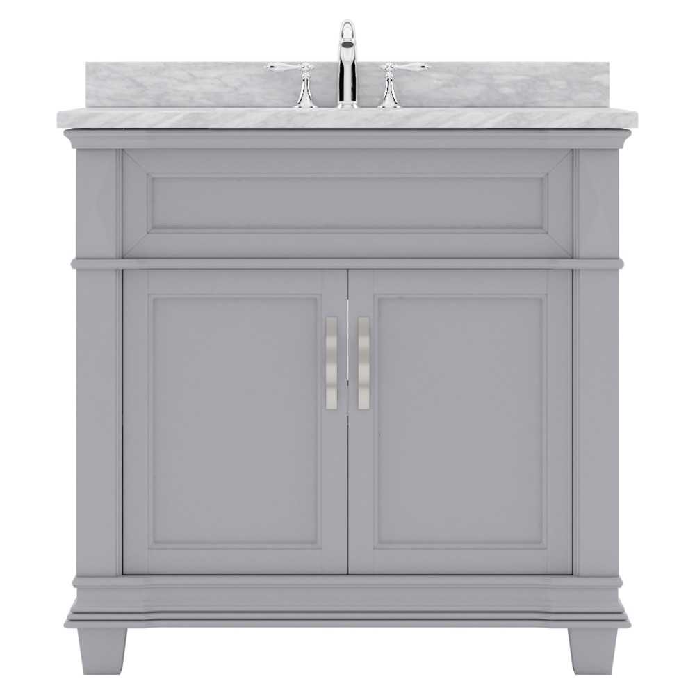 Victoria 36" Single Bath Vanity in Gray with White Marble Top and Round Sink