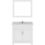 Victoria 36" Single Bath Vanity in White with White Marble Top and Round Sink and Matching Mirror