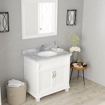 Victoria 36" Single Bath Vanity in White with White Marble Top and Round Sink with Polished Chrome Faucet and Matching Mirror