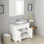 Victoria 36" Single Bath Vanity in White with White Marble Top and Round Sink with Polished Chrome Faucet and Matching Mirror
