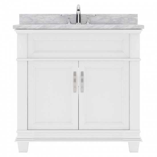 Victoria 36" Single Bath Vanity in White with White Marble Top and Round Sink