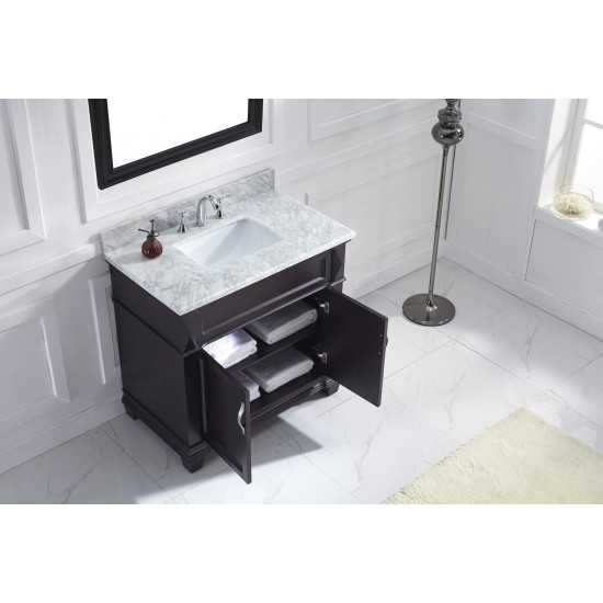 Victoria 36" Single Bath Vanity in Espresso with White Marble Top and Square Sink and Matching Mirror