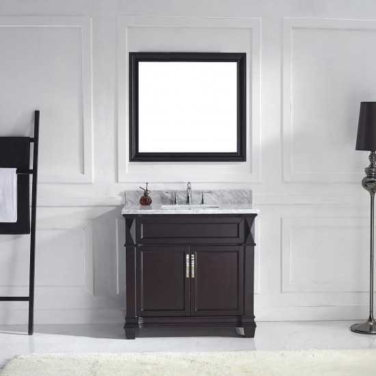 Victoria 36" Single Bath Vanity in Espresso with White Marble Top and Square Sink with Brushed Nickel Faucet and Matching Mir