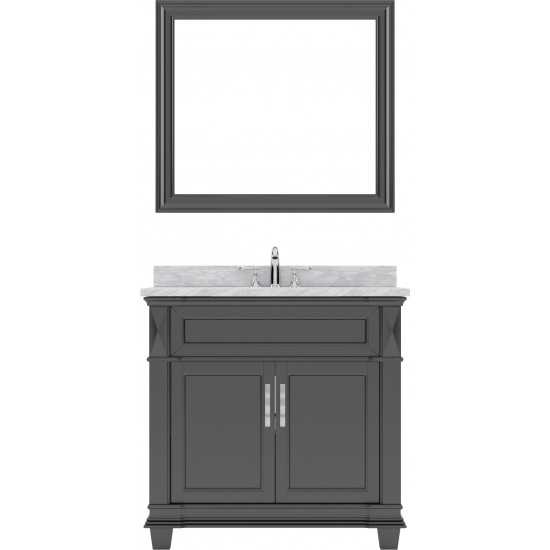 Victoria 36" Single Bath Vanity in Espresso with White Marble Top and Square Sink with Polished Chrome Faucet and Mirror