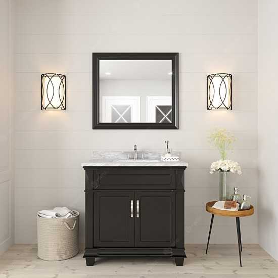 Victoria 36" Single Bath Vanity in Espresso with White Marble Top and Square Sink with Polished Chrome Faucet and Mirror