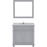 Victoria 36" Single Bath Vanity in Gray with White Marble Top and Square Sink and Matching Mirror