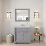 Victoria 36" Single Bath Vanity in Gray with White Marble Top and Square Sink and Matching Mirror