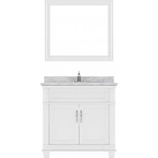 Victoria 36" Single Bath Vanity in White with White Marble Top and Square Sink and Matching Mirror