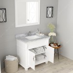 Victoria 36" Single Bath Vanity in White with White Marble Top and Square Sink and Matching Mirror