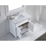 Victoria 36" Single Bath Vanity in White with White Marble Top and Square Sink and Matching Mirror