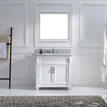 Victoria 36" Single Bath Vanity in White with White Marble Top and Square Sink with Polished Chrome Faucet and Matching Mirro