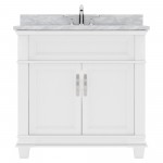 Victoria 36" Single Bath Vanity in White with White Marble Top and Square Sink