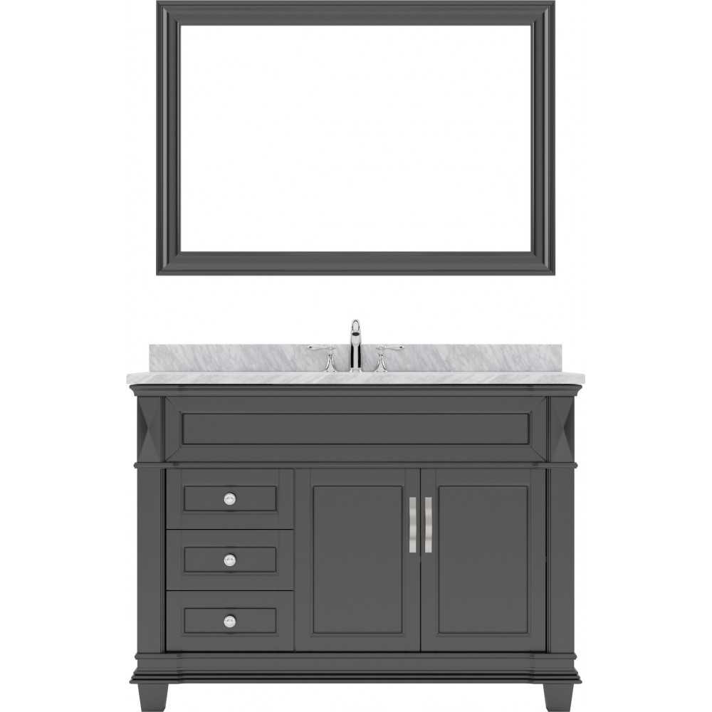 Victoria 48" Single Bath Vanity in Espresso with White Marble Top and Round Sink and Matching Mirror