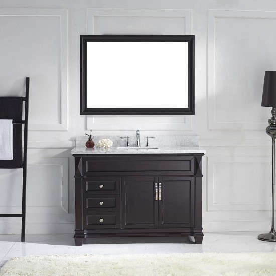 Victoria 48" Single Bath Vanity in Espresso with White Marble Top and Round Sink and Matching Mirror