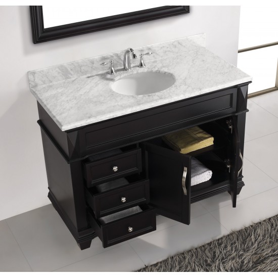 Victoria 48" Single Bath Vanity in Espresso with White Marble Top and Round Sink and Matching Mirror