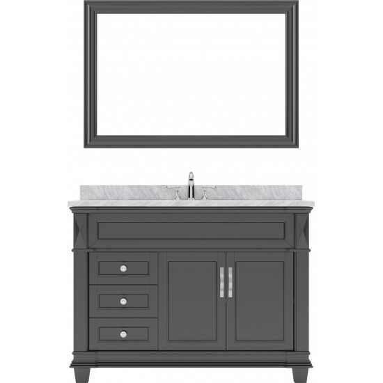 Victoria 48" Single Bath Vanity in Espresso with White Marble Top and Round Sink with Brushed Nickel Faucet and Matching Mirr