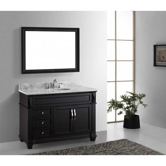 Victoria 48" Single Bath Vanity in Espresso with White Marble Top and Round Sink with Brushed Nickel Faucet and Matching Mirr