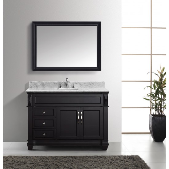 Victoria 48" Single Bath Vanity in Espresso with White Marble Top and Round Sink with Brushed Nickel Faucet and Matching Mirr