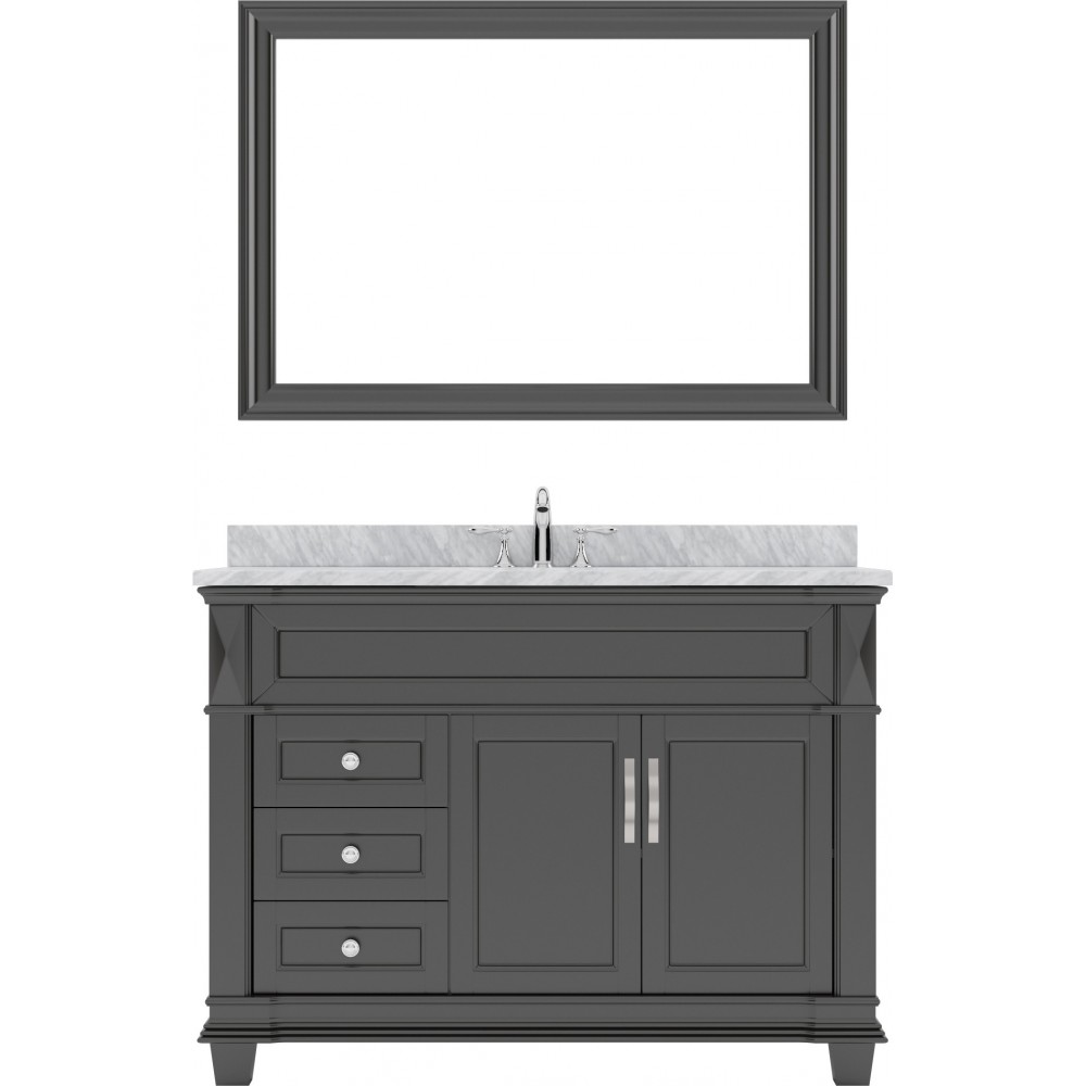 Victoria 48" Single Bath Vanity in Espresso with White Marble Top and Round Sink with Polished Chrome Faucet and Matching Mir