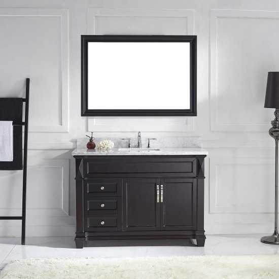 Victoria 48" Single Bath Vanity in Espresso with White Marble Top and Round Sink with Polished Chrome Faucet and Matching Mir